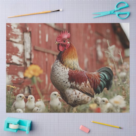 Decoupage Rustiek Boerderij Scene Haan Kuikenschuu Tissuepapier (Craft)