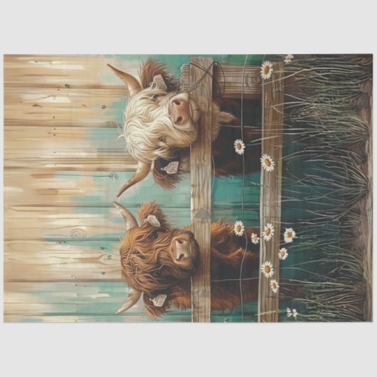 Decoupage Rustieke Charm Boerderij Koeien Blauwgro Tissuepapier (Voorkant)