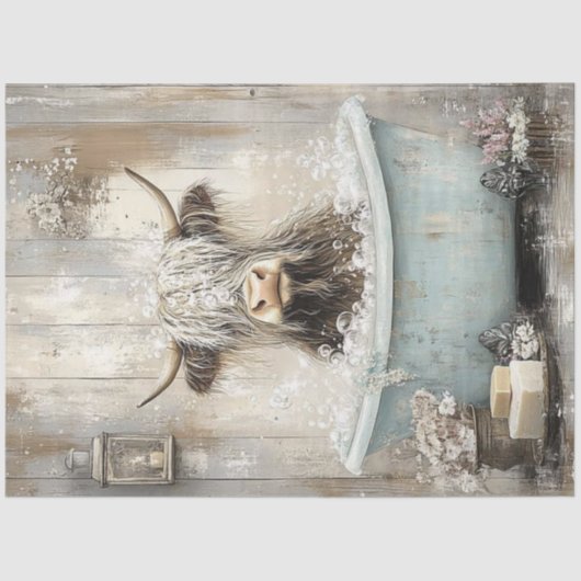 Decoupage Rustieke  Clawtub Bad Highland Koe Tissuepapier (Voorkant)