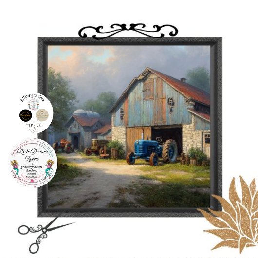 Decoupage Rustieke Scène Schuur & Tractor Tissuepapier