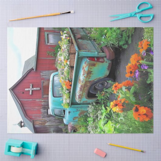 Decoupage  Rusty Blue Truck Flowers Tissuepapier (Craft)