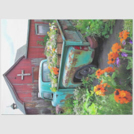 Decoupage  Rusty Blue Truck Flowers Tissuepapier