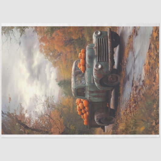 Decoupage Rusty Old Blue Truck Herfst Scene Pompoe Tissuepapier (Voorkant)