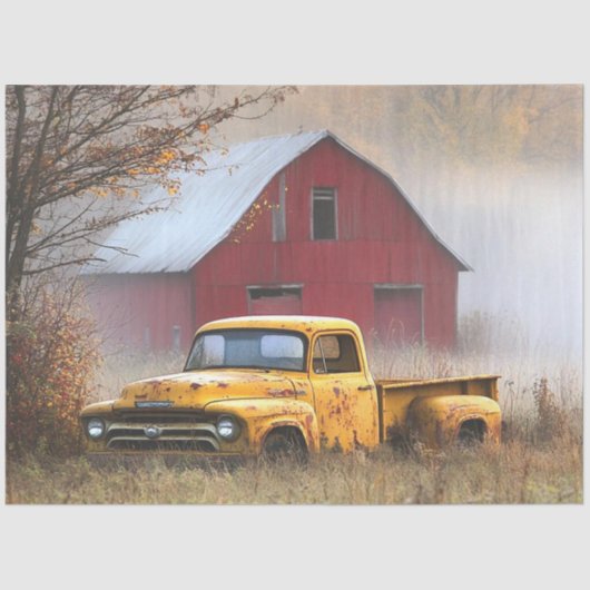 Decoupage  Rusty Truck Field Red Barn Tissuepapier (Voorkant)