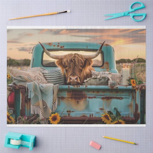 Decoupage Rusty Truck Highland Koe Tissuepapier (Craft)