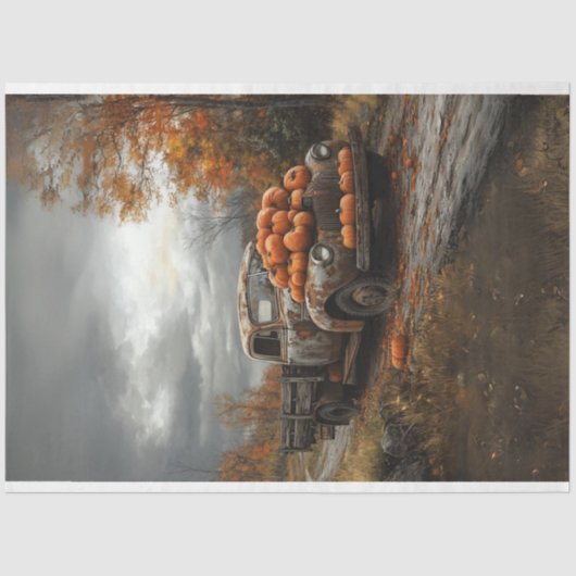 Decoupage  Rusty Truck Pumpkins Herfst Seizoen Tissuepapier (Voorkant)