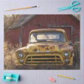 Decoupage  Rusty Yellow Truck Red Barn Tissuepapier (Craft)