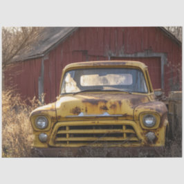 Decoupage  Rusty Yellow Truck Red Barn Tissuepapier