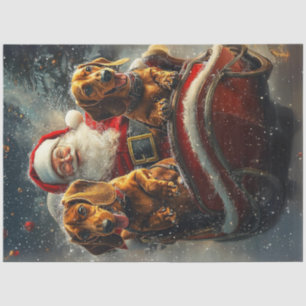 Decoupage Santa en 2 teckels in Sleigh Snowing Tissuepapier