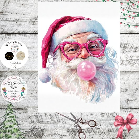 Decoupage Santa Holiday Sass Blowing Bubblegum  Tissuepapier