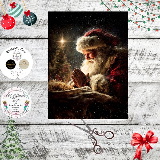 Decoupage Santa Praying True Meaning Christmas Tissuepapier