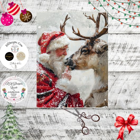 Decoupage Santa Reindeer "North Pole Whimsy" Tissuepapier