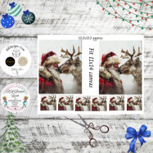 Decoupage Santa Reindeer Nose to Nose Kiss 