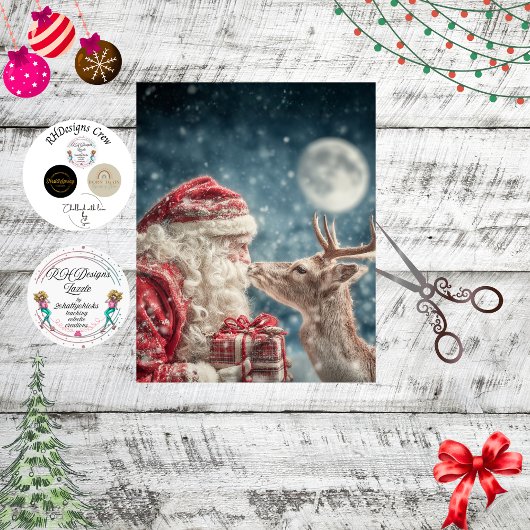 Decoupage Santa Reindeer Nose to Nose Moon Tissuepapier