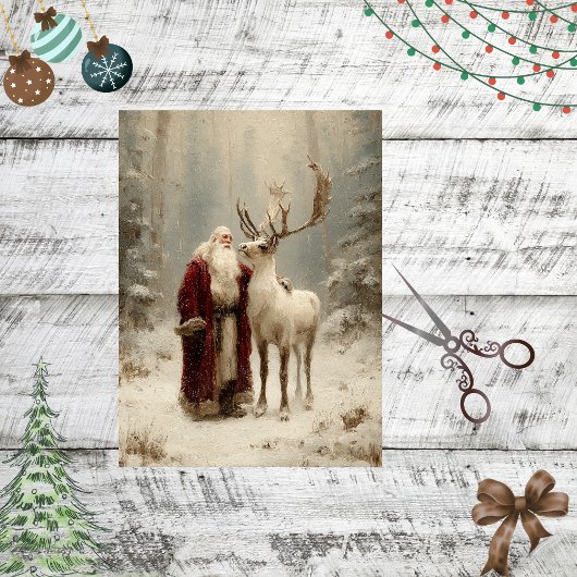 Decoupage Santa Reindeer Snowy Forest Tissuepapier