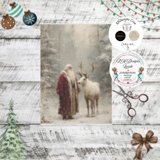 Decoupage Santa Rudolph betoverd winterlandschap Tissuepapier