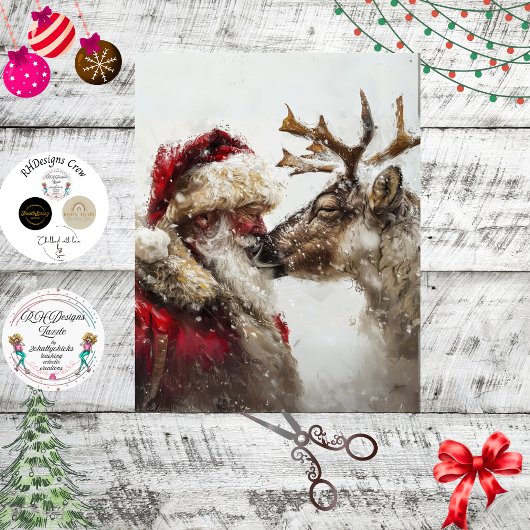 Decoupage Santa Rudolph Yuletide Magic Tissuepapier