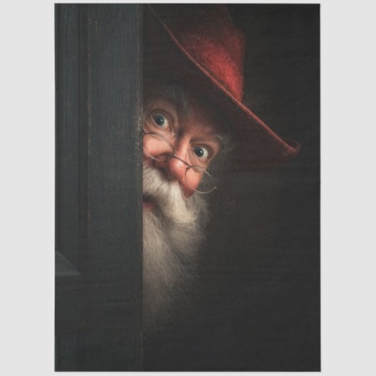 Decoupage Santa Secret Check Peeking Art Tissuepapier (Voorkant)
