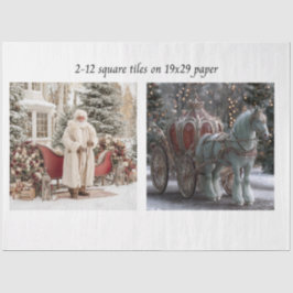 Decoupage Santa Sleigh Carriage 12s" Square Tile Tissuepapier