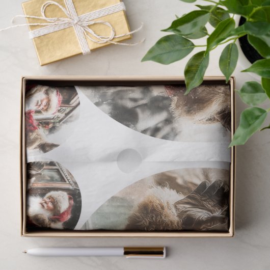 Decoupage Santa Waving From Train 12 & 4" Circles Tissuepapier (Geschenk)