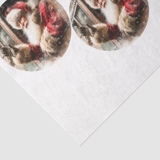 Decoupage Santa Waving From Train 12 & 4" Circles  Tissuepapier (Detail)