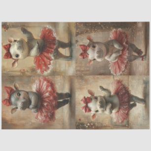 Decoupage Schattigee Hippo Dancing in Christmas Tu Tissuepapier