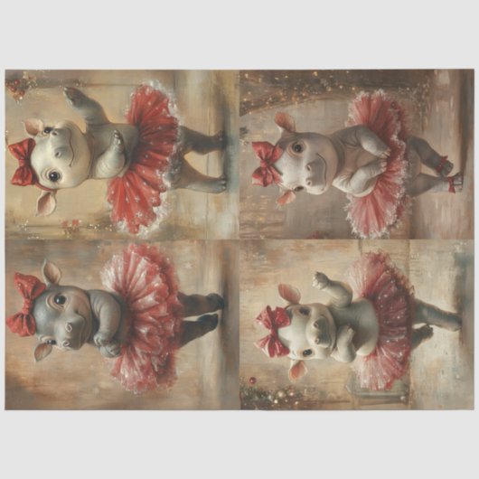 Decoupage Schattigee Hippo Dancing in Christmas Tu Tissuepapier (Voorkant)
