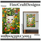 Decoupage Schattigee witte kat in bloembed L 132 Tissuepapier