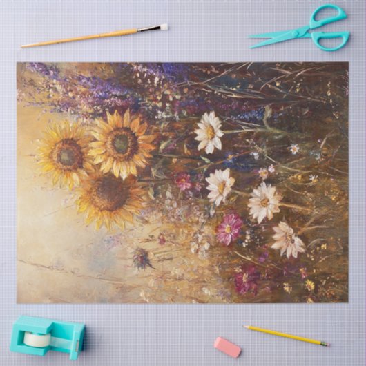 Decoupage  Schilderij Zonnebloem & Wildflowers Tissuepapier (Craft)