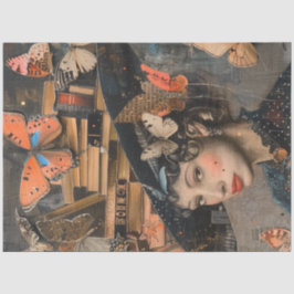 Decoupage School Librarian Pet met boeken Tissuepapier