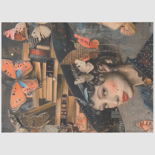 Decoupage School Librarian Pet met boeken Tissuepapier (Voorkant)