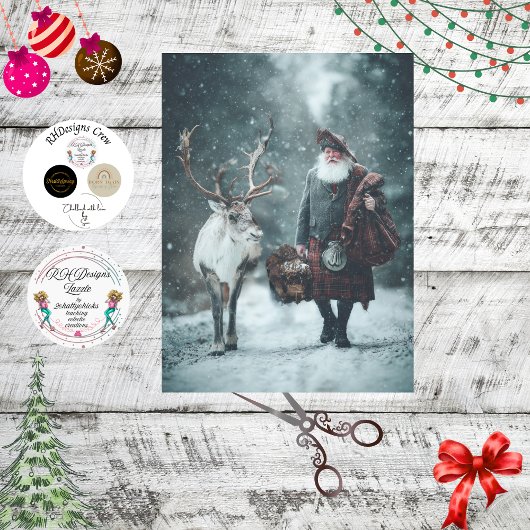 Decoupage Schotse Kerstman in kilt  Tissuepapier