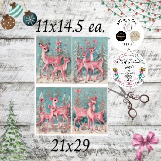 Decoupage Scrapbooking Roze Kerst Hert Tissuepapier