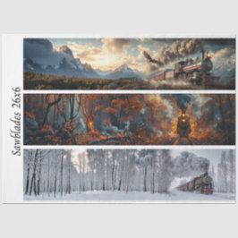 Decoupage Seasonal Trains 26x26 for Handsaws Tissuepapier