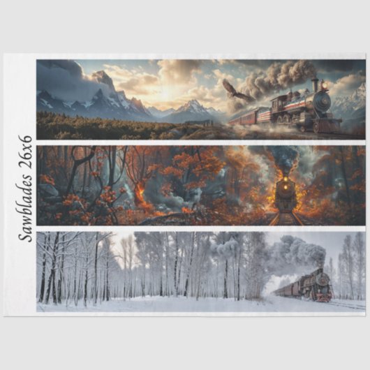 Decoupage Seasonal Trains 26x26 for Handsaws Tissuepapier (Voorkant)