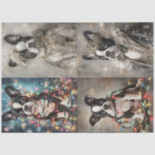 Decoupage Set van 4 Boston Terrier Christmas Royal Tissuepapier