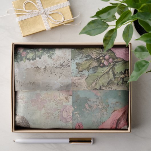 Decoupage Set van 4 Roze Kerstman's Tissuepapier (Geschenk)