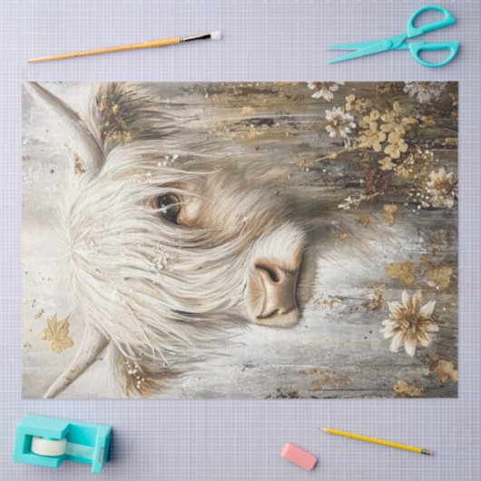 Decoupage Shaggy Highland Koe in zonnebloemveld Tissuepapier (Craft)