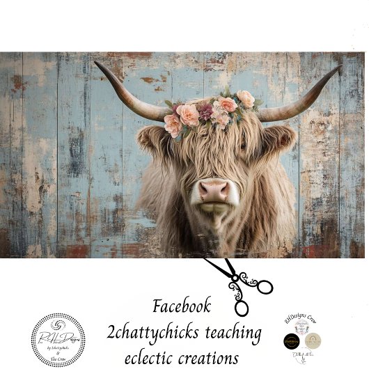 Decoupage Shaggy Highland Koe Perzik Bloem Tissuepapier