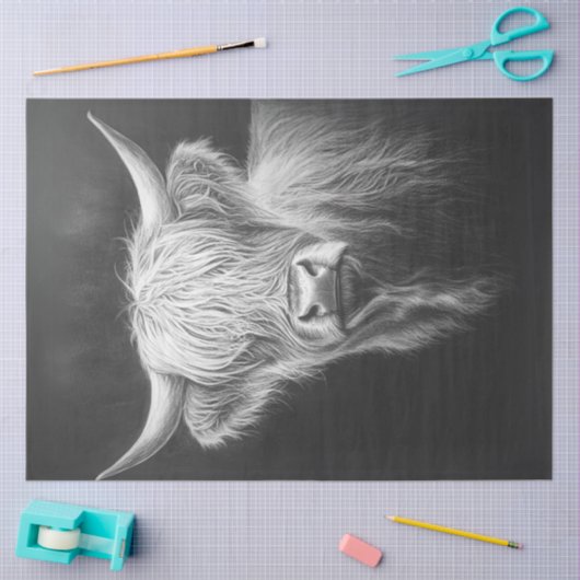 Decoupage Shaggy Highland Koe zwarte achtergrond Tissuepapier (Craft)