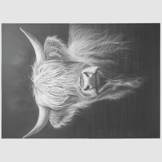 Decoupage Shaggy Highland Koe zwarte achtergrond Tissuepapier (Voorkant)