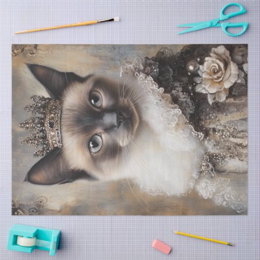 Decoupage Siamese Cat Royal Fantasy Crown Tissuepapier (Craft)
