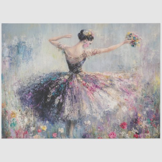 Decoupage sierlijke ballerina dansende veld bloeme tissuepapier (Voorkant)