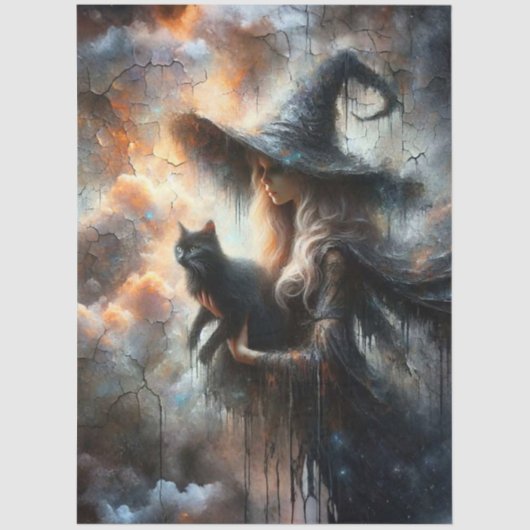 Decoupage Silver Haired Witch Glowing Artwork Tissuepapier (Voorkant)