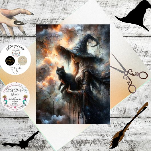 Decoupage Silver Haired Witch Glowing Artwork Tissuepapier