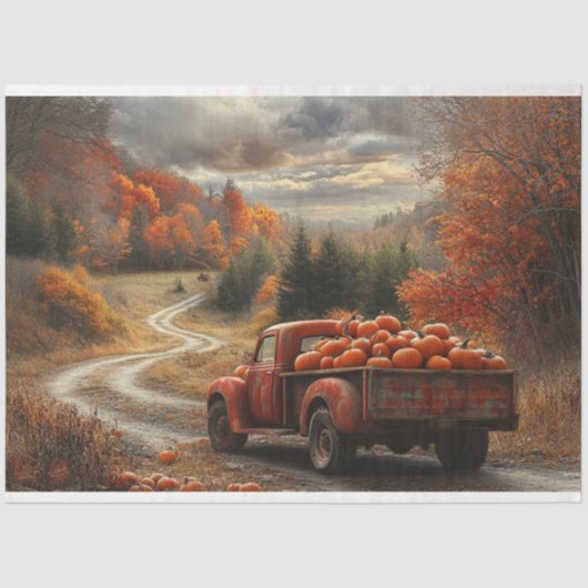 Decoupage Sinaasappel Truck Herfst Seizoen Pompoe Tissuepapier (Voorkant)