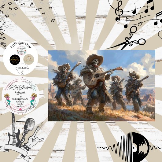 Decoupage Skelet Cowboy Veder Funk Band Tissuepapier
