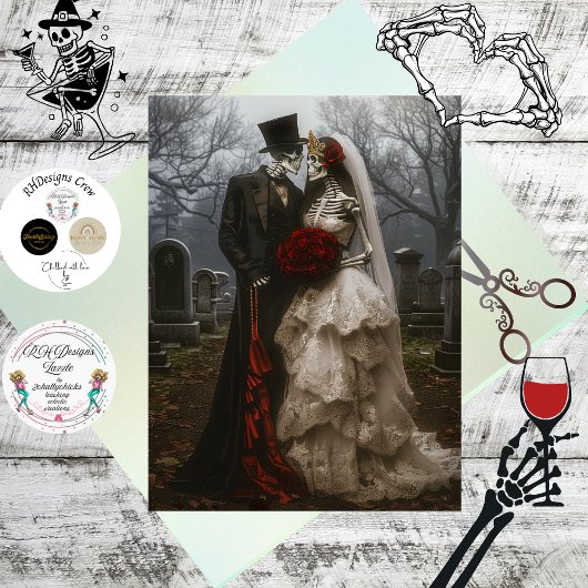 Decoupage Skelet Koppel Halloween Bruiloft Tissuepapier