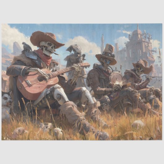 Decoupage Skeleton Cowboy Fur Feather Funk Band Tissuepapier (Voorkant)