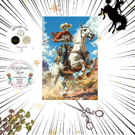 Decoupage Skeleton Cowboy op het paard in de woest Tissuepapier